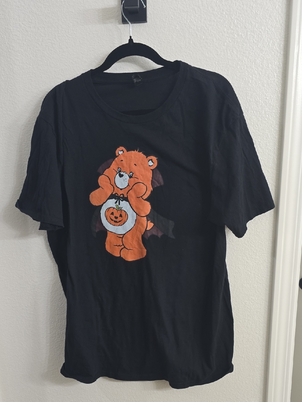Black Halloween Bear Graphic Tee - Orange Bear Pumpkin
